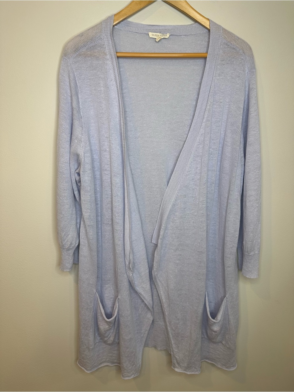 Eileen Fisher Linen Open Front Draped Cardigan in Light Lilac Purple EUC Size 2